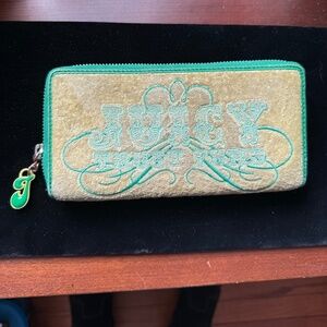 JUICY COUTURE PRINCESS  ZIP WALLET- J Charm-Yellow Terry/Green leather -Y2K